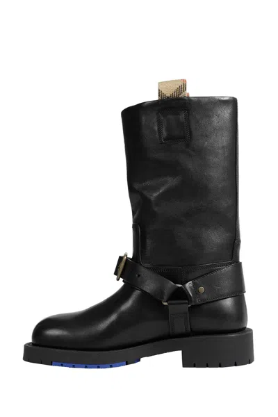 Burberry Soft Saddle Leather Mid-calf Boots In Black