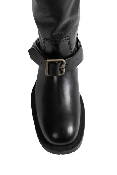 Burberry Soft Saddle Leather Mid-calf Boots In Black