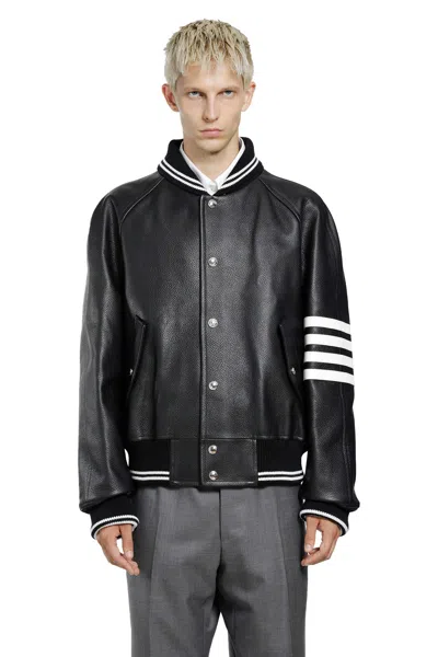 Thom Browne Coat Contrast Stripes Raglan Sleeves Pockets In Black