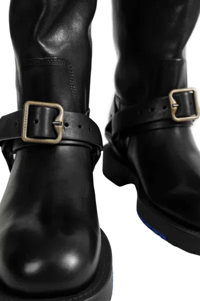 Burberry Soft Saddle Leather Mid-calf Boots In Black
