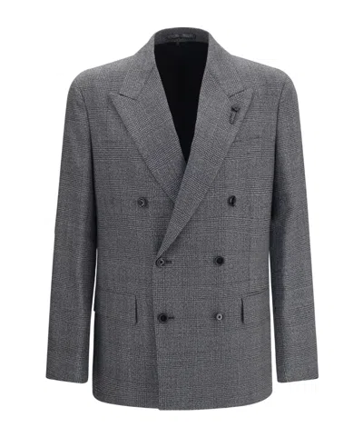 Lardini Grey Pied De Poule Double Breasted Blazer In Gray