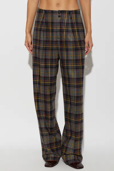 Etro Grey Check-pattern Stretch Wool Trousers In Brown