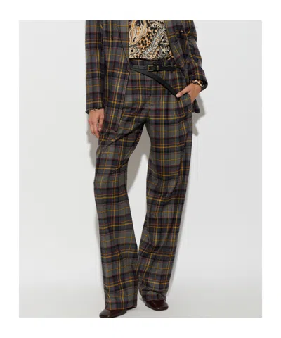 Etro Grey Check-pattern Stretch Wool Trousers In Brown