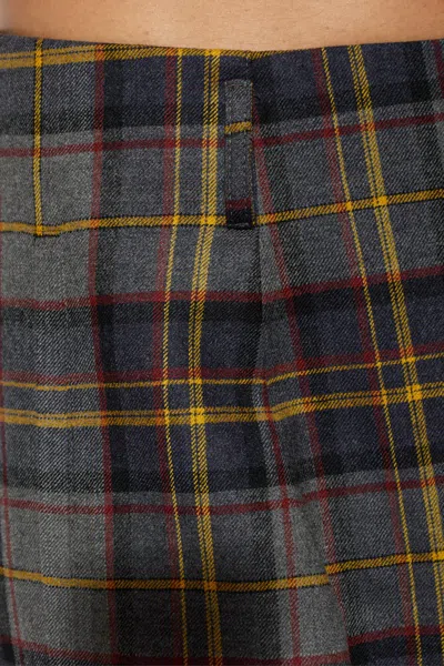 Etro Grey Check-pattern Stretch Wool Trousers In Brown