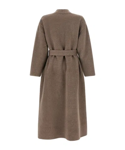 Co Long Belted Wrap At Side Pockets In Brown