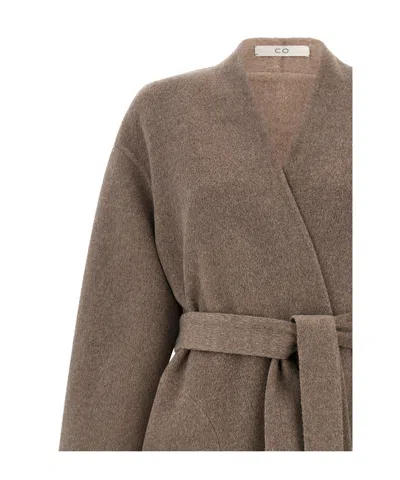 Co Long Belted Wrap At Side Pockets In Brown