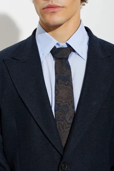 Etro Paisley-patterned Silk Tie In Navy Blue