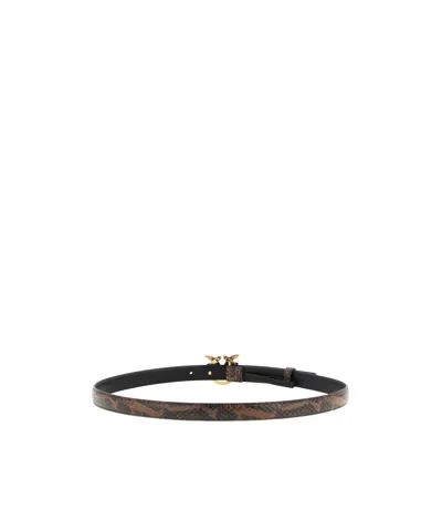 Pinko Python Print Leather Belt In Animal Print