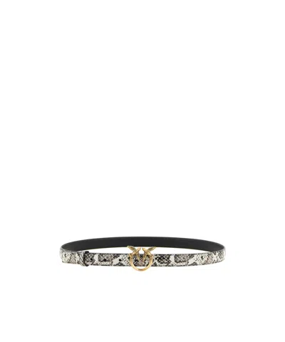 Pinko Python Print Leather Belt In Grey
