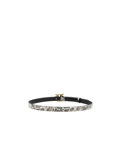 Pinko Python Print Leather Belt In Grey