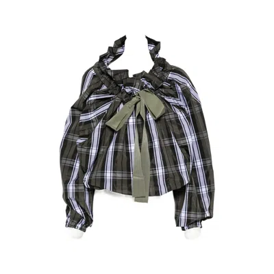 Patou Scoop-neck Check Ruffled Blouse In Green