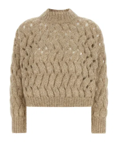 Brunello Cucinelli Dazzling Waves Openwork Sweater In Neutral