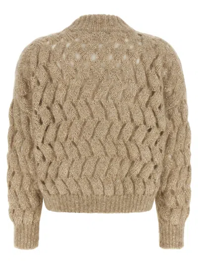 Brunello Cucinelli Dazzling Waves Openwork Sweater In Neutral