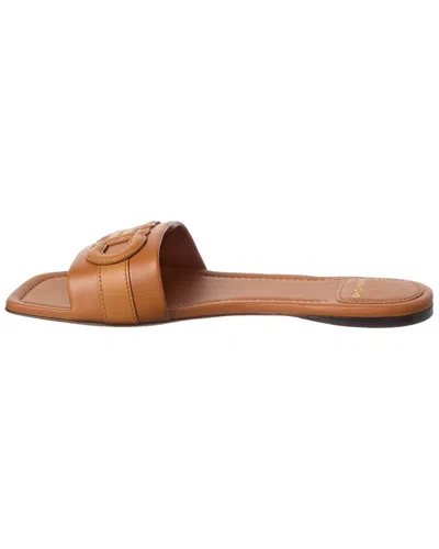 Ferragamo Leather Flat Sandal In Brown