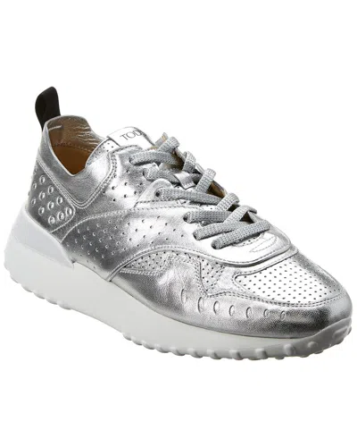 Tod's Tods Metallic Leather Sneaker In Gray