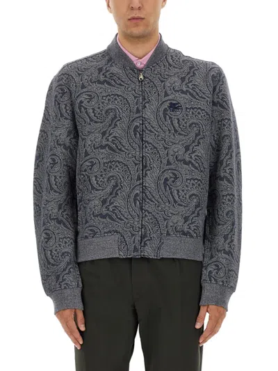 Etro Jacquard Bomber Jacket Featuring Paisley Pattern In Gray