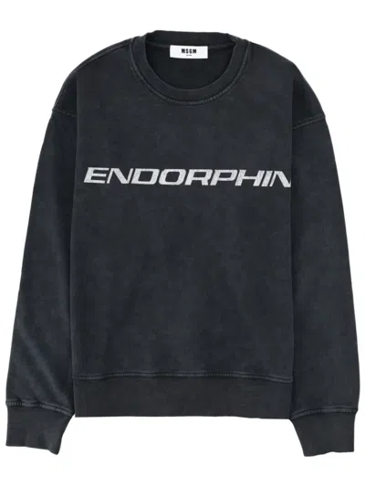 Msgm Crew Neck Long Sleeve Printed Sweatshirt In Black
