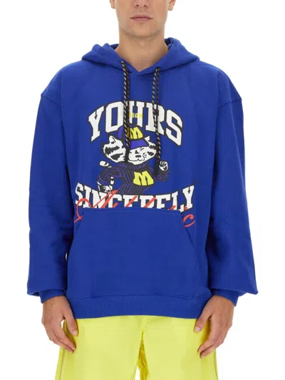 Msgm Logo-embroidered Cotton Sweatshirt In Blue
