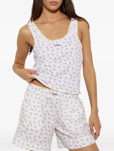 Diesel Pansy-d-core Floral-print Pajama Shorts In White