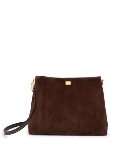 Dolce & Gabbana Large Vittoria Suede Cross Body Bag In Brown