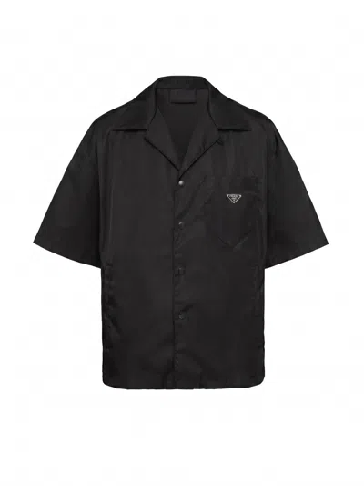 Prada Short Sleeve Collared Jacket Front Pocket In Black