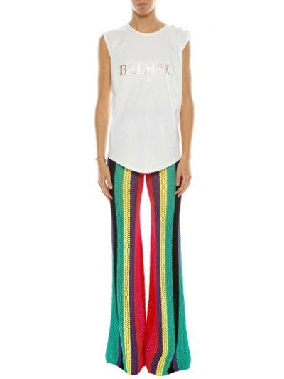 Shop Balmain Flare Knitted Trousers In Multicolor
