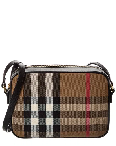 Burberry Check Canvas & Leather Camera Bag In Beige