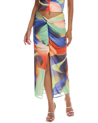 Nicholas Monroe Draped Split Front Midi Skirt In Multi