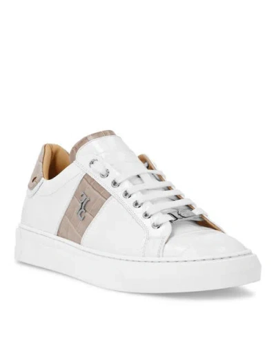 Billionaire Crocodile-effect Leather Sneakers In White