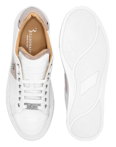 Billionaire Crocodile-effect Leather Sneakers In White