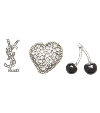 Saint Laurent Set Of 3 Smoking Brooch Set In Silver