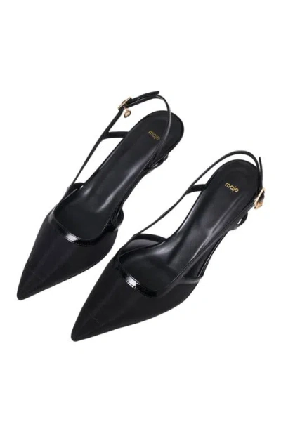 Maje Leather And Mesh Slingbacks In Black