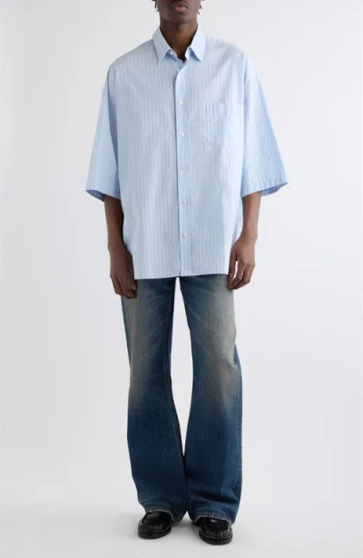 Acne Studios Soffia Stripe Short Sleeve Button-up Shirt In Blue