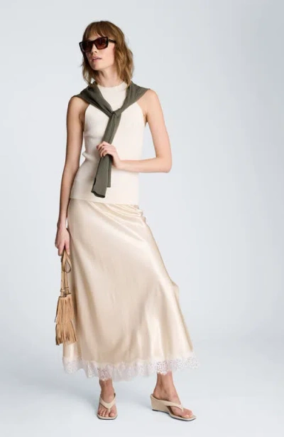Kenneth Cole Pull-on Side Slit Midi Skirt In Neutral