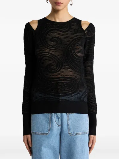 Etro Jacquard-pullover Mit Cut-out-detail Und Paisley-motiv In Black