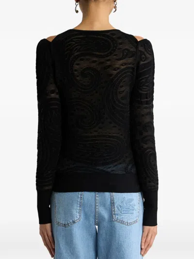 Etro Jacquard-pullover Mit Cut-out-detail Und Paisley-motiv In Black