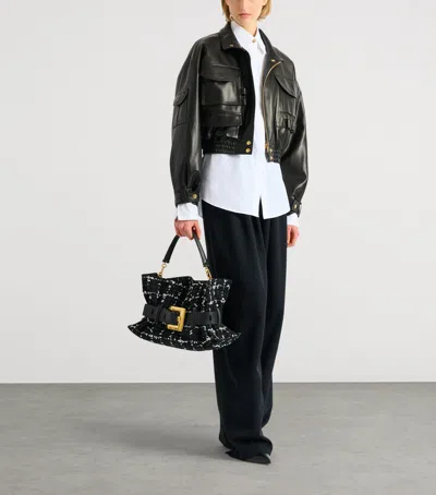 Balmain Medium Tweed Anthem Shoulder Bag In Black