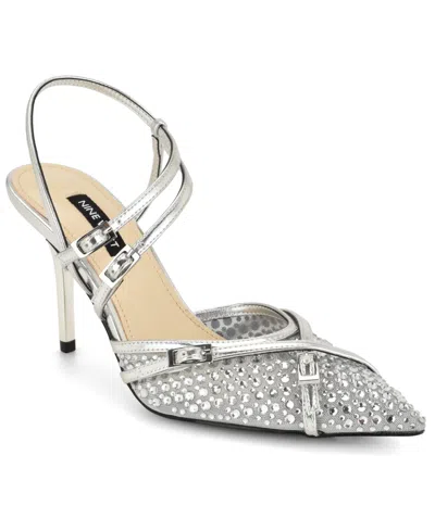 Nine West Pertee Crystal Embellished Ankle Strap Pump In Silver