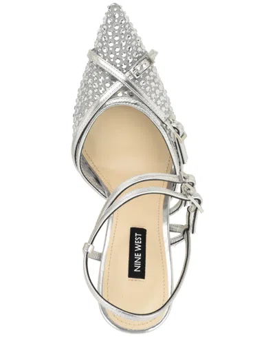 Nine West Pertee Crystal Embellished Ankle Strap Pump In Silver