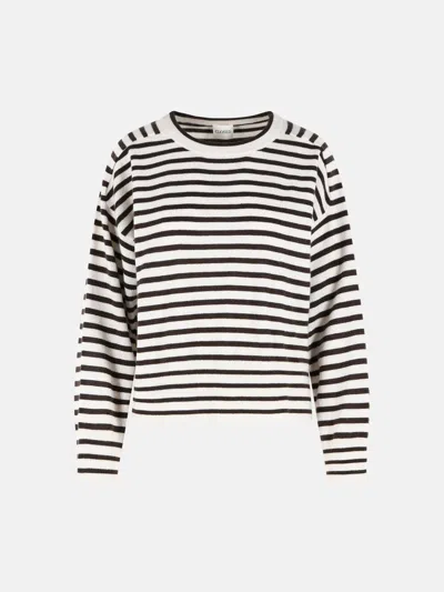 Closed Long-sleeved Striped Pullover In Brown