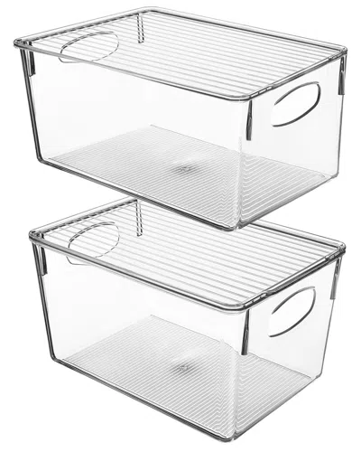 Sorbus 2pc Clear Fridge Bin With Handles And Lid In White