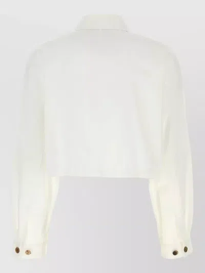 Prada Cropped Jacket Buttoned Cuffs Front Pockets In White