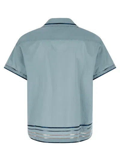 Bode Striped Cotton Bowling Shirt With Cuban Collar And Short Sleeves In Blue