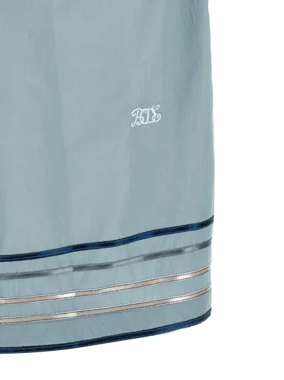 Bode Striped Cotton Bowling Shirt With Cuban Collar And Short Sleeves In Blue