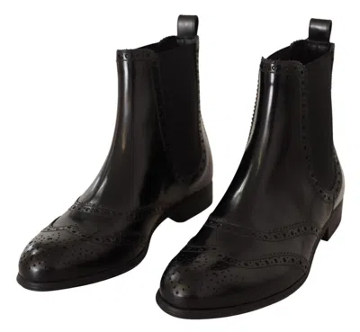 Dolce & Gabbana Leather Wingtip Boot In Black