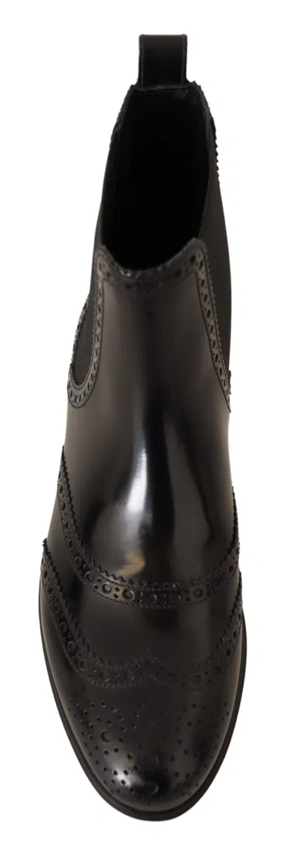 Dolce & Gabbana Leather Wingtip Boot In Black