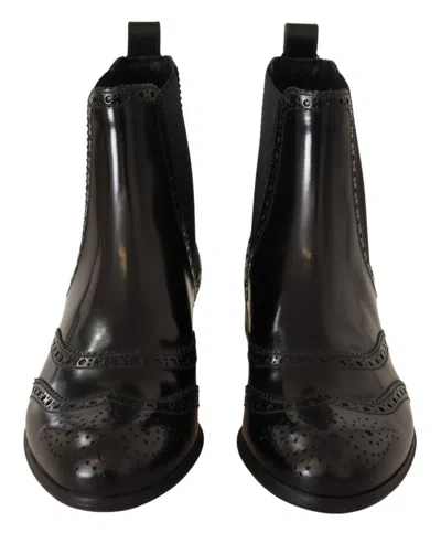 Dolce & Gabbana Leather Wingtip Boot In Black