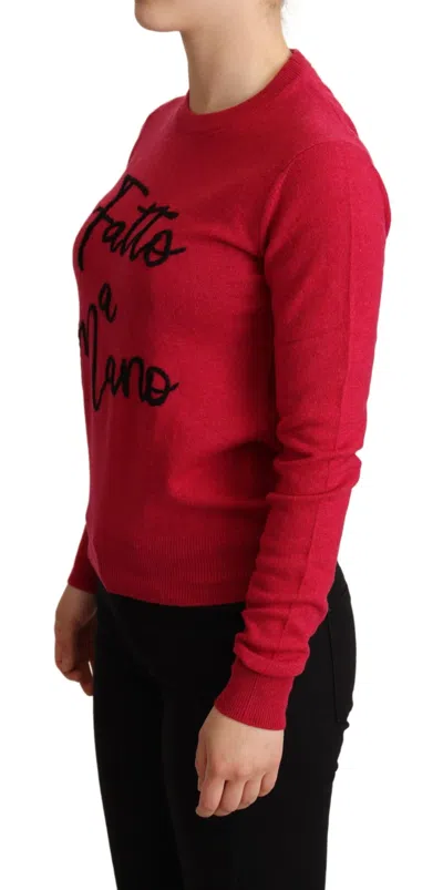Dolce & Gabbana Embroidered Cashmere Wool Crew Neck Sweater In Pink