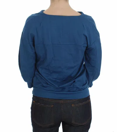 Exte Blue Cotton Top Pullover Deep V-neck Women Sweater In Blue