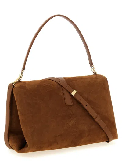 Ferragamo Suede With Gancini Hardware Shoulder Bag In Brown